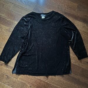 Briggs New York Black Glitter Long Sleeve Top